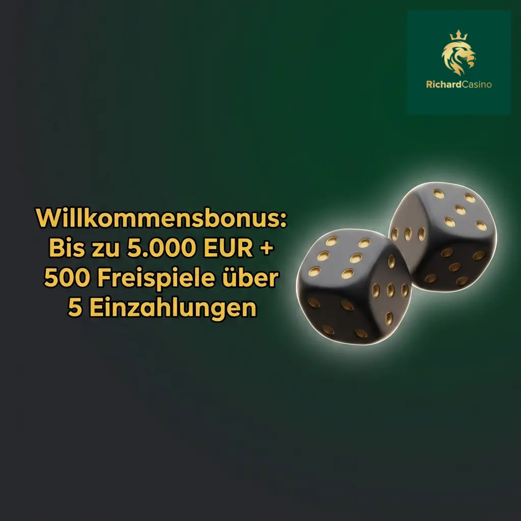 Richard Casino Willkommensbonus: bis zu 5.000 EUR und 500 Freispiele über 5 Einzahlungen